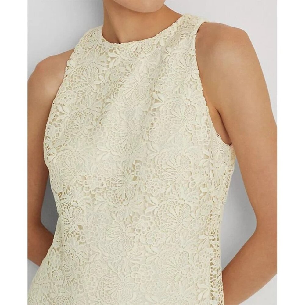 Lauren Ralph Lauren Dress Womens Size 8 Pale Cream Lace Drop Waist Sleeveless